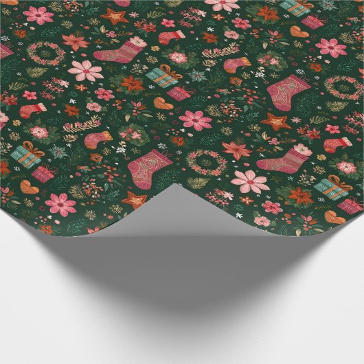 Papier Cadeau Motif de Noël Vert (Coin)