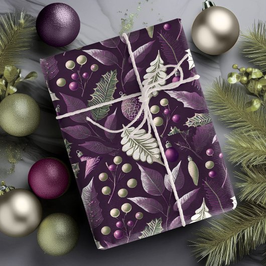 Papier Cadeau Motif de Noël vert violet #18 ID1009