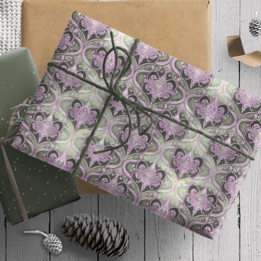 Papier Cadeau Motif de Noël vert violet #30 ID1009