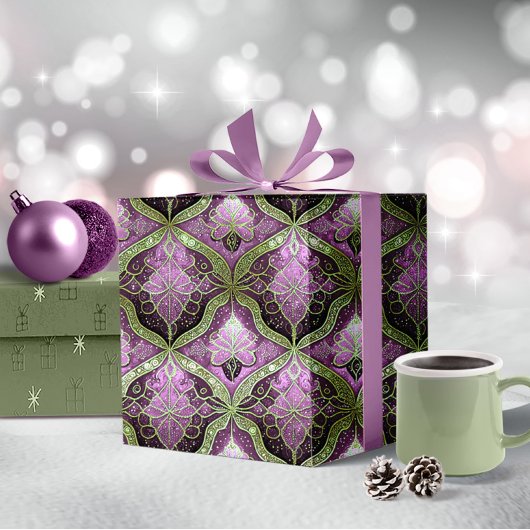 Papier Cadeau Motif de Noël vert violet #31 ID1009