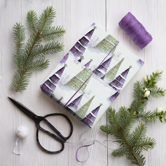 Papier Cadeau Motif de Noël vert violet #8 ID1009