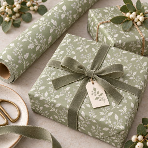 Papier Cadeau Motif de Noël Vine & Berry Sage ID1337