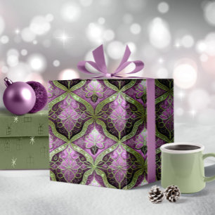 Papier Cadeau Motif de Noël Violet Vert#31 ID1009