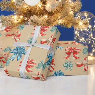 Papier Cadeau Motif de nœud rouge, bleu, vert et blanc