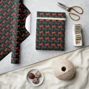 Papier Cadeau Motif de nœuds coquettes rouge et vert festifs