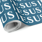 Papier Cadeau Motif de nom JESUS. Classique. Bleu et blanc. Mode (Coin rond)