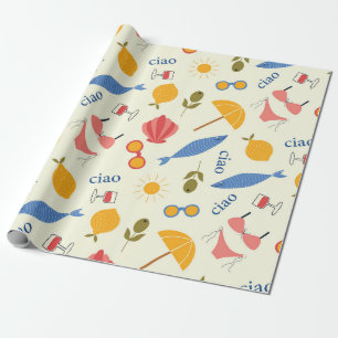 Papier Cadeau Motif de nourriture de plage d'été italien La Dolc