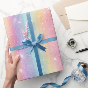 Papier Cadeau Motif de paillettes holographiques arc-en-ciel pas