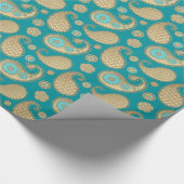 Papier Cadeau Motif de Paisley, or mol sur la turquoise (Coin)
