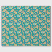 Papier Cadeau Motif de Paisley, or mol sur la turquoise (Plat)