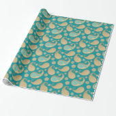 Papier Cadeau Motif de Paisley, or mol sur la turquoise (Déroulé)