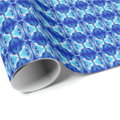 Papier Cadeau Motif de papier peint d'art déco - bleu et blanc (Coin rond)