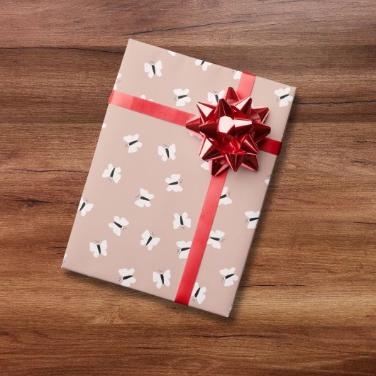 Papier Cadeau Motif de papillon à main mignon sur rose