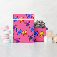 Motif de papillon pixel mignon sur fond rose vif