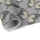 Papier Cadeau Motif de papillon violet vintage (Coin rond)