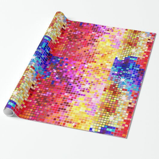 Papier Cadeau Motif de parties scintillant disco colorée (Déroulé)