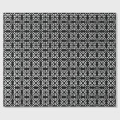 Papier Cadeau Motif de patchwork 01 - Blanc sur Noir (Plat)