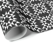 Papier Cadeau Motif de patchwork 01 - Blanc sur Noir (Coin rond)