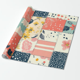 Papier Cadeau Motif de Patchwork Floral Pastel