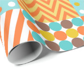 Papier Cadeau Motif de Patchwork Jaune de moutarde Bleue Rétro (Coin rond)