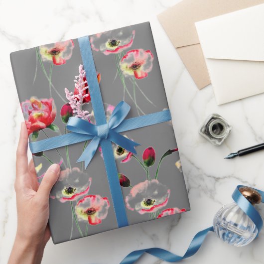 Papier Cadeau Motif De Pavot Sur Grey (Cadeaux)