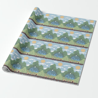 Papier Cadeau Motif de paysage de maison de campagne en pixel