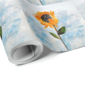 Papier Cadeau Motif de peinture de tournesol aquarelle (Coin rond)