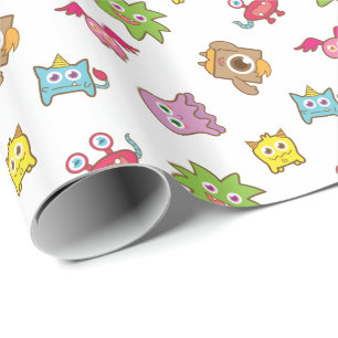 Papier Cadeau Motif de petit monstre coloré mignon