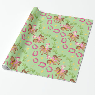 Papier Cadeau Motif de Petite Cowgirl Mignonne