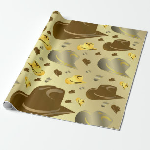 Papier Cadeau motif de petits chapeaux de cow-boy dans des tons