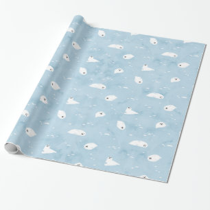 Papier Cadeau Motif de phoque infantile en bleu Sage