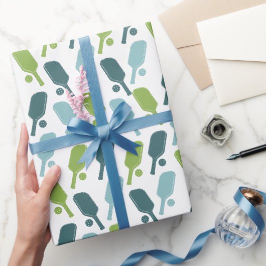 Papier Cadeau Motif de pickleball vert et bleu (Cadeaux)