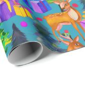 Papier Cadeau Motif de pin et cerf de Noël (Coin rond)