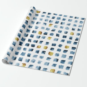 Papier Cadeau Motif de pinceau bleu-or élégant