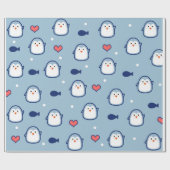 Papier Cadeau Motif de pingouin bleu clair (Plat)