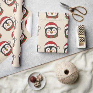Papier Cadeau Motif de pingouin mignon pour Noël