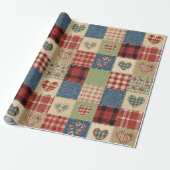 Papier Cadeau Motif de pique-nique Cœurs Patchwork Rustique (5) (Déroulé)