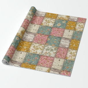 Papier Cadeau Motif de pique-nique en patchwork floral pastel (1