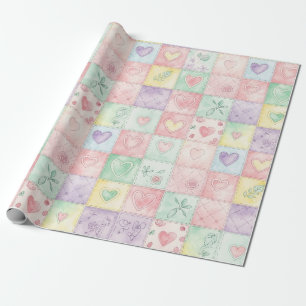 Papier Cadeau Motif de pique-nique en patchwork floral pastel (3