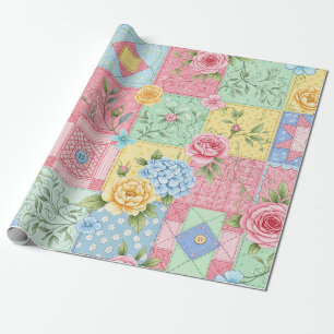 Papier Cadeau Motif de pique-nique en patchwork floral pastel (9