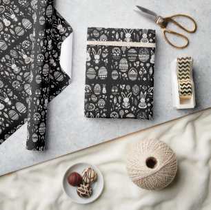 Papier Cadeau Motif de piste de lapin noir et blanc