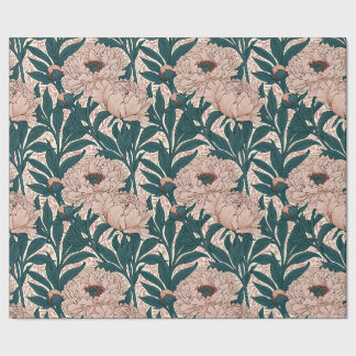 Papier Cadeau Motif de pivoines roses et vertes atténuées