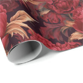 Papier Cadeau Motif de pivoines rouges baroques (Coin rond)