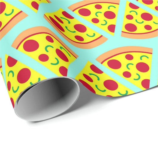 Papier Cadeau Motif de pizza style Emoji tendance (Coin rond)