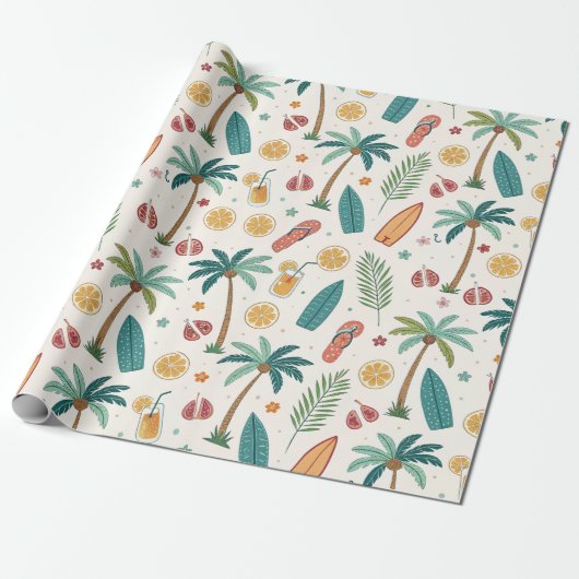 Papier Cadeau Motif de plage d'été tropical (1) (Déroulé)