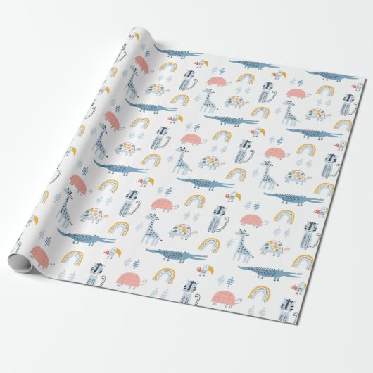 Papier Cadeau Motif de plaisir animal Doodle (Déroulé)