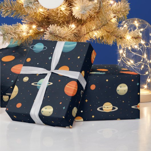 Papier Cadeau Motif de planète spatiale colorée (Vacances)
