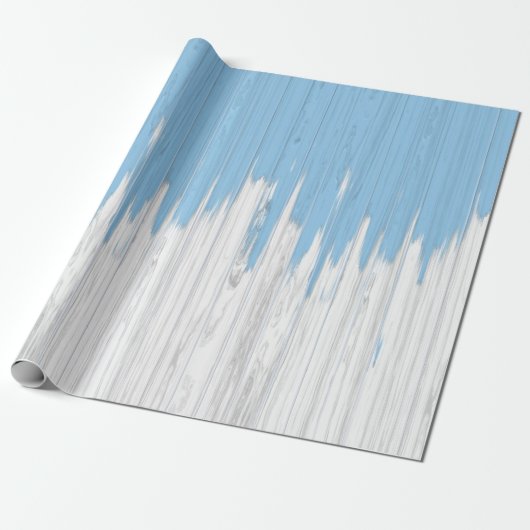 Papier Cadeau Motif de plannings en bois peints en bleu et blanc (Déroulé)