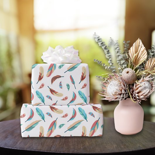 Papier Cadeau Motif de plume Boho Chic