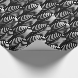 Papier Cadeau Motif de plume d'art déco, gris argenté et noir